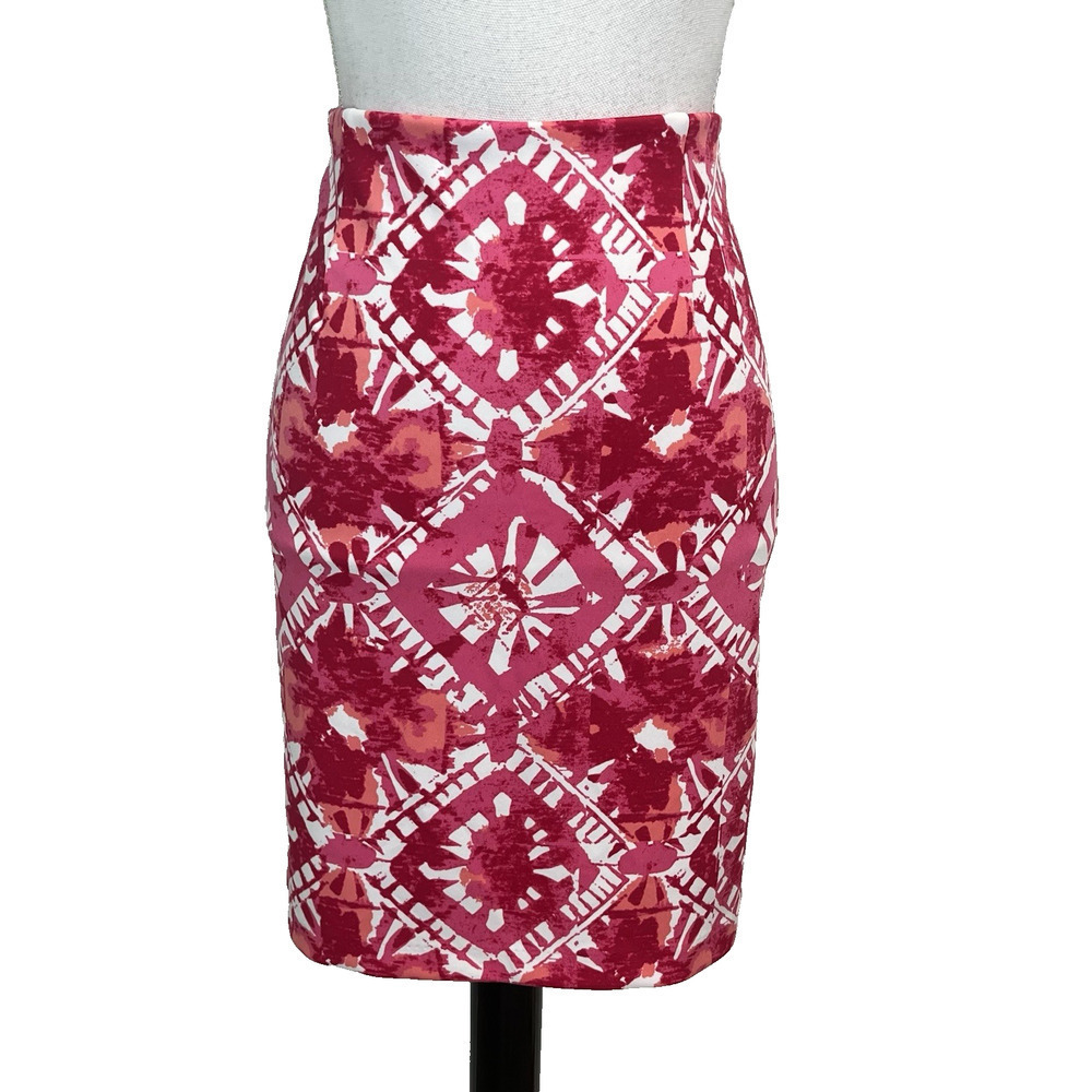 INC International Concepts Pink and White Printed Midi Pencil Skirt